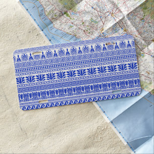 Greek Fret, Mediterranean Pattern, Blue License Plate