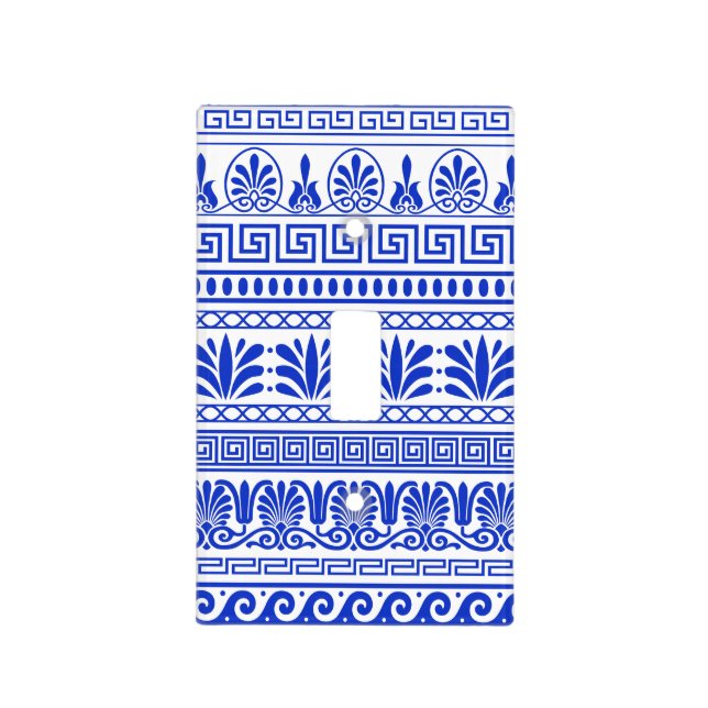 Greek Fret, Mediterranean Pattern, Blue Light Switch Cover (Front)