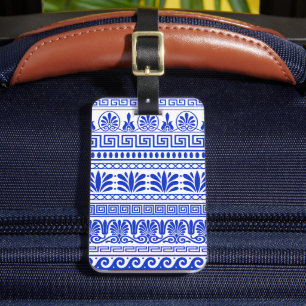 Greek Fret, Mediterranean Pattern, Blue Luggage Tag