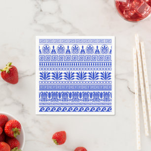 Greek Fret, Mediterranean Pattern, Blue Napkins