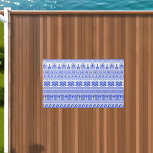 Greek Fret, Mediterranean Pattern, Blue Outdoor Rug