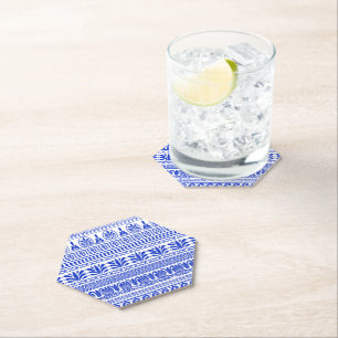 Greek Fret, Mediterranean Pattern, Blue Paper Coaster