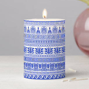 Greek Fret, Mediterranean Pattern, Blue Pillar Candle