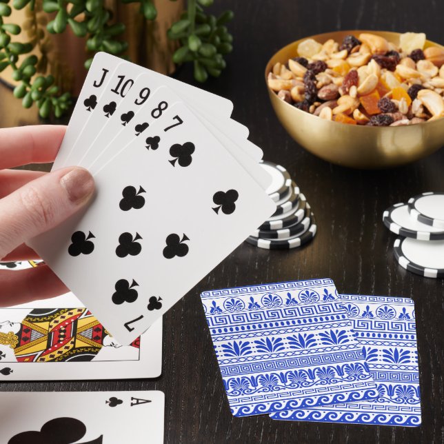 Greek Fret, Mediterranean Pattern, Blue Poker Cards (In Situ)