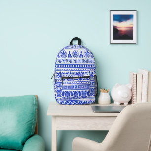 Greek Fret, Mediterranean Pattern, Blue Printed Backpack