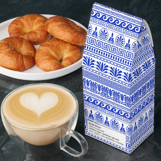 Greek Fret, Mediterranean Pattern, Blue Roasted Coffee (Breakfast)