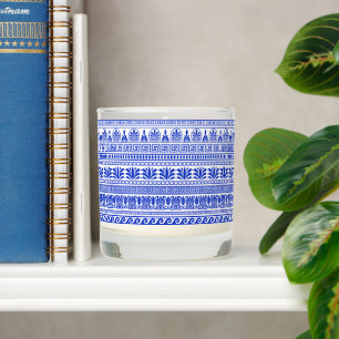 Greek Fret, Mediterranean Pattern, Blue Scented Candle