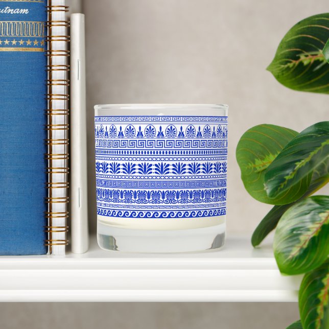 Greek Fret, Mediterranean Pattern, Blue Scented Candle (Shelf)