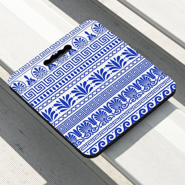 Greek Fret, Mediterranean Pattern, Blue Seat Cushion (In Situ)