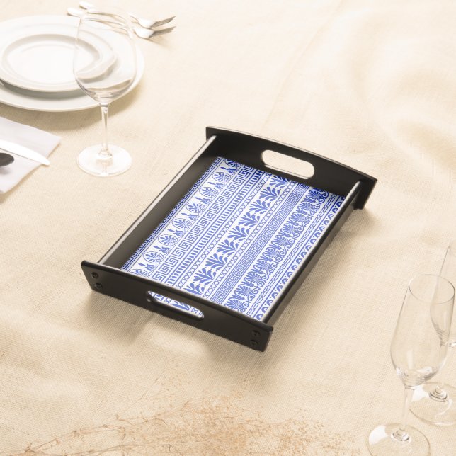Greek Fret, Mediterranean Pattern, Blue Serving Tray (Front)
