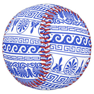 Greek Fret, Mediterranean Pattern, Blue Softball