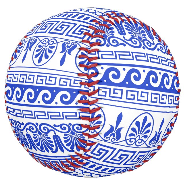 Greek Fret, Mediterranean Pattern, Blue Softball (Angled)