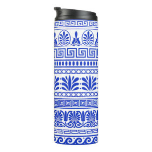 Greek Fret, Mediterranean Pattern, Blue Thermal Tumbler