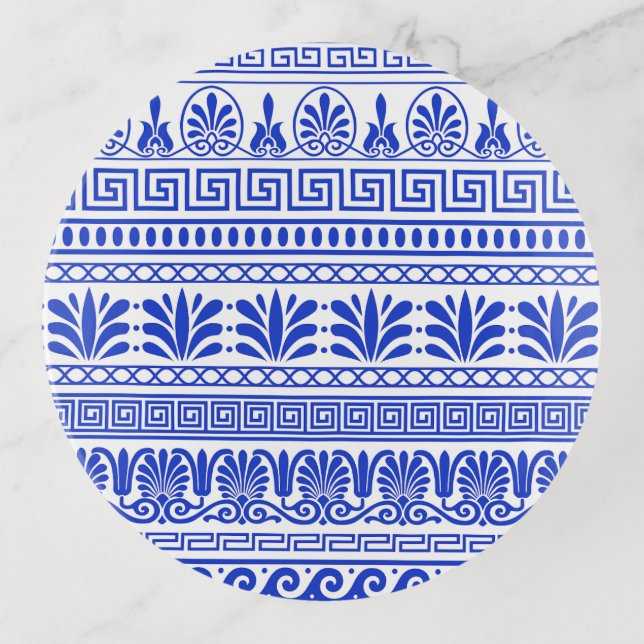 Greek Fret, Mediterranean Pattern, Blue Trinket Tray (Front)