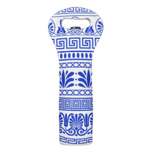 Greek Fret, Mediterranean Pattern, Blue Wine Bag