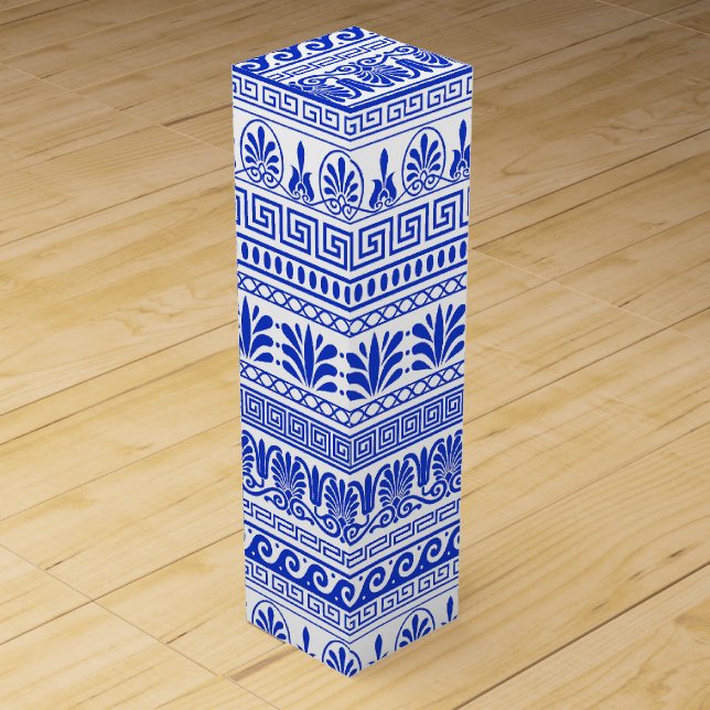 Greek Fret, Mediterranean Pattern, Blue Wine Box (Front)