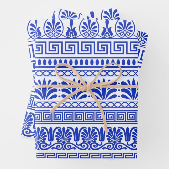 Greek Fret, Mediterranean Pattern, Blue Wrapping Paper Sheets (In situ)