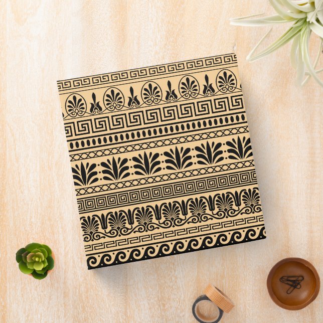 Greek Fret, Mediterranean Pattern, Brown 3 Ring Binder (In Situ)