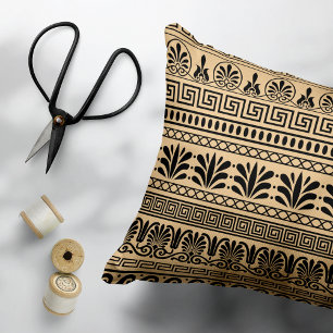Greek Fret, Mediterranean Pattern, Brown Accent Pillow