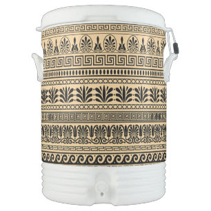 Greek Fret, Mediterranean Pattern, Brown Beverage Cooler