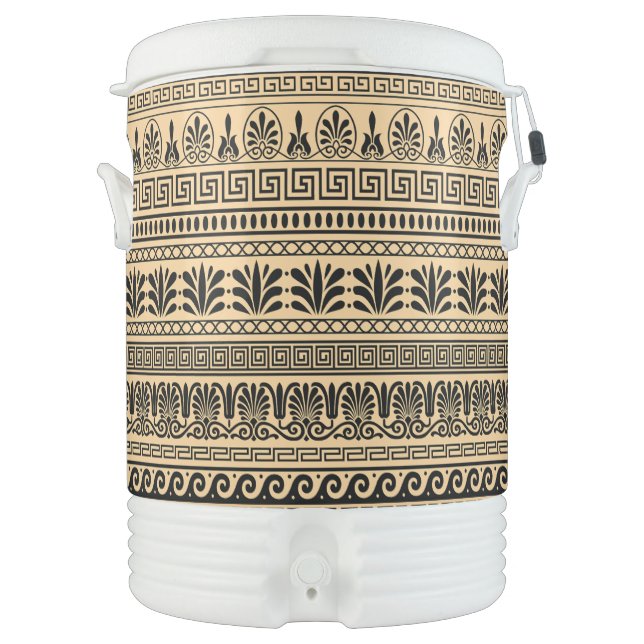 Greek Fret, Mediterranean Pattern, Brown Beverage Cooler (Front)