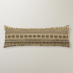Greek Fret, Mediterranean Pattern, Brown Body Pillow