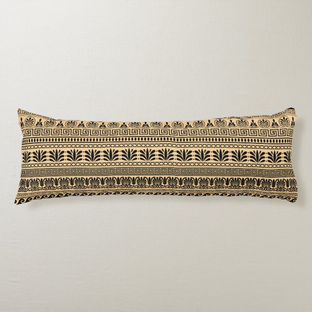 Greek Fret, Mediterranean Pattern, Brown Body Pillow (Front)