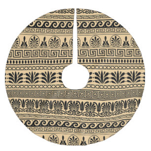 Greek Fret, Mediterranean Pattern, Brown Brushed Polyester Tree Skirt