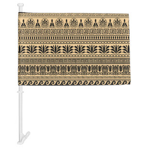 Greek Fret, Mediterranean Pattern, Brown Car Flag