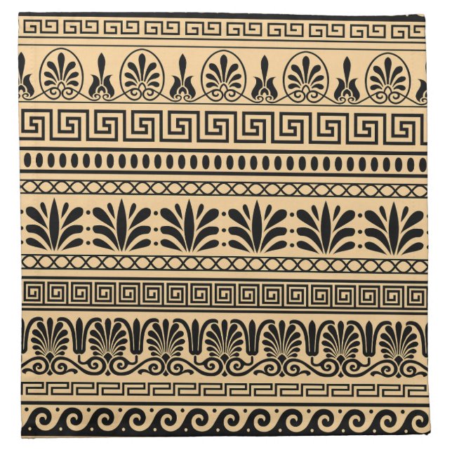Greek Fret, Mediterranean Pattern, Brown Cloth Napkin (Front)