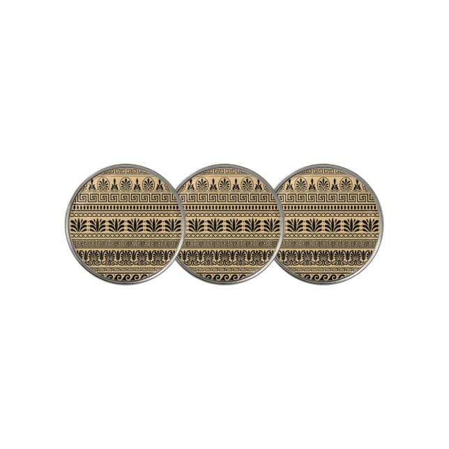 Greek Fret, Mediterranean Pattern, Brown Golf Ball Marker (3 Up)