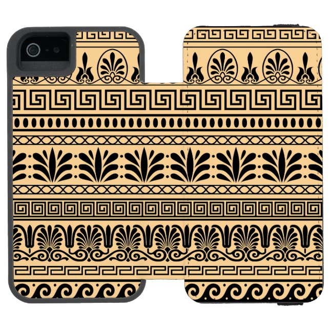Greek Fret, Mediterranean Pattern, Brown Incipio iPhone Wallet Case (Folio Open)