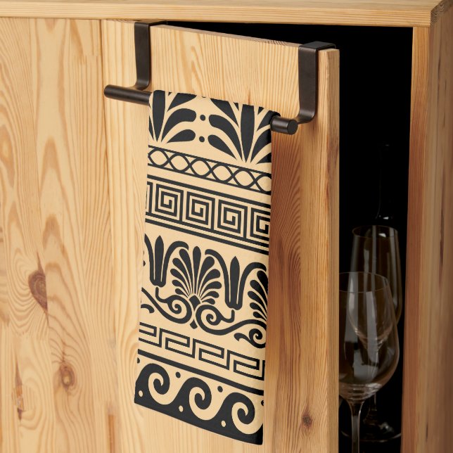 Greek Fret, Mediterranean Pattern, Brown Kitchen Towel (Thirds Fold)