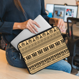 Greek Fret, Mediterranean Pattern, Brown Laptop Sleeve