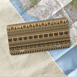 Greek Fret, Mediterranean Pattern, Brown License Plate