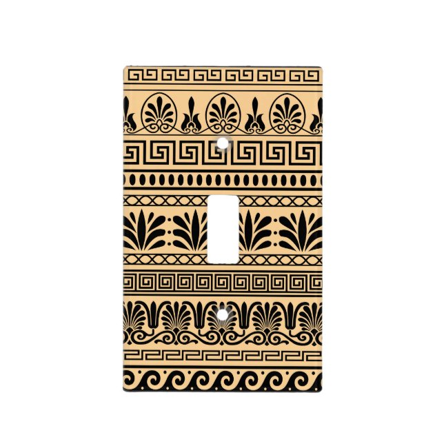 Greek Fret, Mediterranean Pattern, Brown Light Switch Cover (Front)