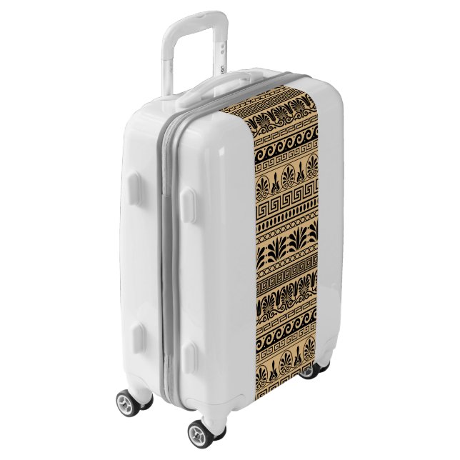 Greek Fret, Mediterranean Pattern, Brown Luggage (Rotated Left)