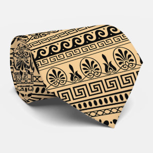 Greek Fret, Mediterranean Pattern, Brown Neck Tie