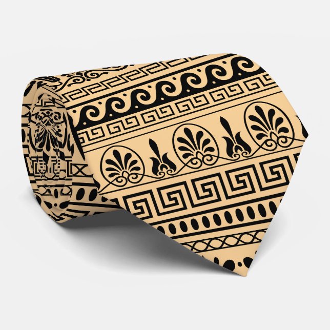 Greek Fret, Mediterranean Pattern, Brown Neck Tie (Rolled)