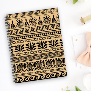Greek Fret, Mediterranean Pattern, Brown Notebook