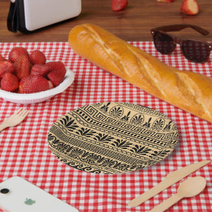Greek Fret, Mediterranean Pattern, Brown Paper Plates