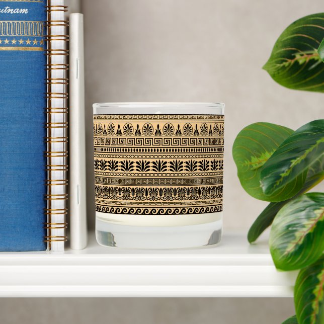 Greek Fret, Mediterranean Pattern, Brown Scented Candle (Shelf)