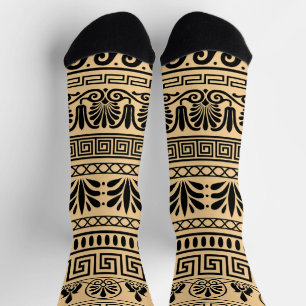 Greek Fret, Mediterranean Pattern, Brown Socks