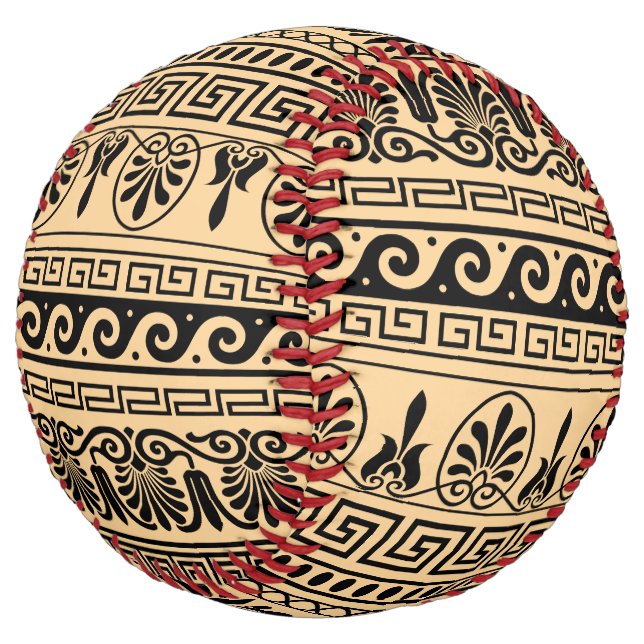 Greek Fret, Mediterranean Pattern, Brown Softball (Angled)