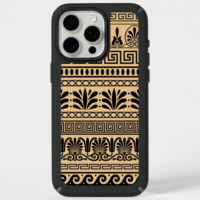 Greek Fret, Mediterranean Pattern, Brown Speck iPhone Case (Front)