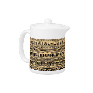 Greek Fret, Mediterranean Pattern, Brown Teapot