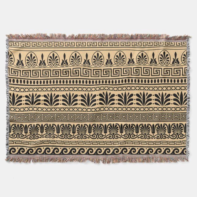 Greek Fret, Mediterranean Pattern, Brown Throw Blanket (Front)