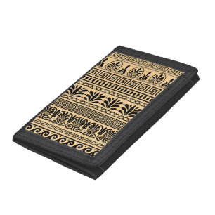 Greek Fret, Mediterranean Pattern, Brown Trifold Wallet