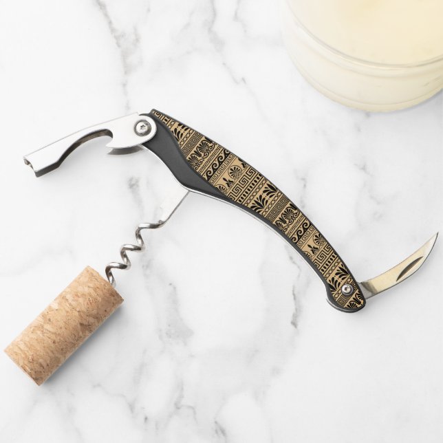 Greek Fret, Mediterranean Pattern, Brown Waiter's Corkscrew (Front)