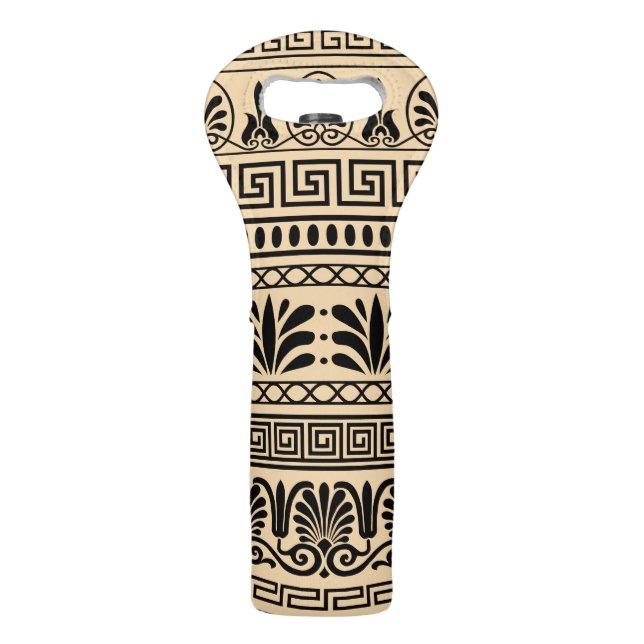 Greek Fret, Mediterranean Pattern, Brown Wine Bag (Front)